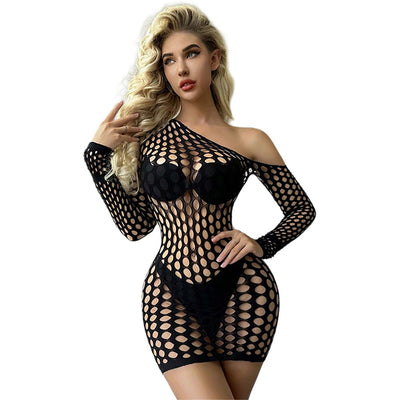 Black Pearl Large Pothole Long Sleeve Dress Black