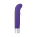 Purple curved G-spot vibrator with textured shaft and silver diamond-patterned base.