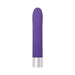 Purple sleek vibrator with a smooth curved tip and textured silver base, designed for targeted stimulation.
