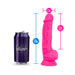 Bright pink 7.5-inch silicone dildo with suction base shown next to a soda can for size comparison.