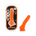 Orange 7.5 inch Neo Elite silicone dual density dildo with suction base shown in and out of packaging.