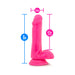 Pink silicone dildo with suction base showing measurements of 6 inches length and 1.4 inches width.