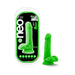 Green 6-inch Neo Elite silicone dual density dildo with balls and suction cup, shown with packaging.