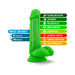Green Neo Elite 6-inch silicone dual density dildo with suction cup base and key product features highlighted.