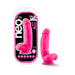 Neo Elite 7-inch neon pink silicone dual density dildo with suction cup base and balls, shown with packaging.