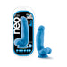 Blue 7-inch Neo Elite silicone dual density dildo with suction base and balls next to its packaging.