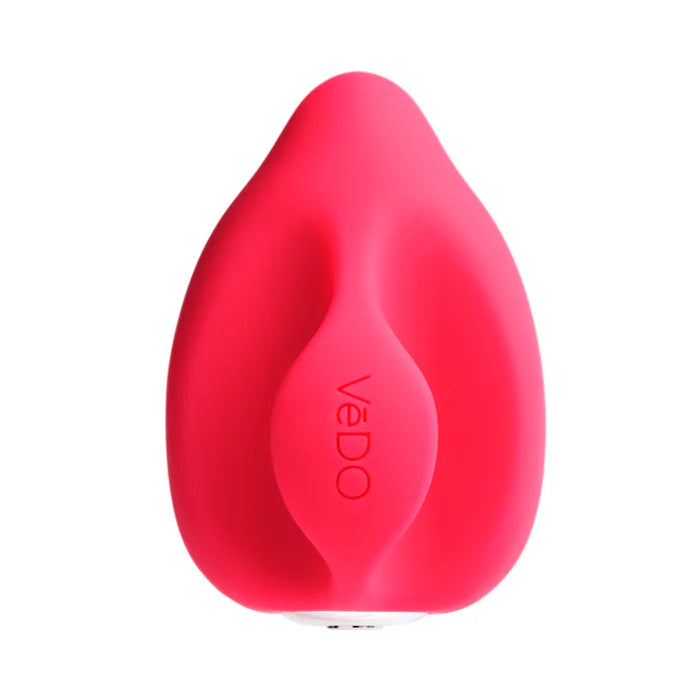 Bright pink VeDO Yumi finger vibrator with smooth silicone and ergonomic nub tip design.
