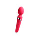 Sleek pink rechargeable wand massager with flexible head and silver accent, designed for comfort and quiet use.
