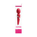 Red Wanda rechargeable wand massager with sleek silver accent, shown in its white and pink retail packaging.