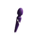 Purple rechargeable wand massager with curved head and silver accent, designed for comfort and versatile use.