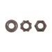 Set of three smoke-colored thick cock rings in circle, star, and hexagon shapes with smooth and textured designs.