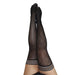 Black diamond patterned thigh high stockings with striped silicone grip bands shown on raised legs