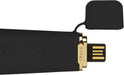 Close-up of black Crave Duet Flex vibrator with gold-accented USB charging plug and attached protective cap.