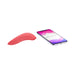 Pink We-Vibe Melt clitoral stimulator next to smartphone displaying We-Connect app interface on white background.