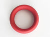 Red flexible cock ring with smooth finish displayed on a white background.
