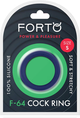 Packaging of Forto F-64 small size 100% silicone soft and stretchy ring in blue color