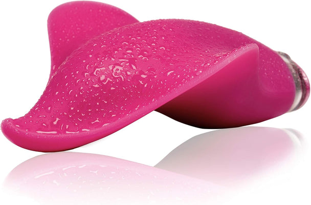 Magenta waterproof silicone Clandestine Devices Mimic Plus with water droplets and curved ergonomic design.
