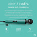 Turquoise Doxy USB-C wand massager with 10-foot cord, precision tip, and control buttons on a teal background.