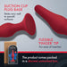Red silicone FORTO F-11 Lungo plug with suction cup base and flexible tapered tip, shown with discreet packaging.