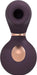 Purple ergonomic clitoral vibrator with rose gold accents and a central control button, made of smooth silicone.