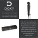 Doxy USB-C Wand personal massager in matte black with control buttons and 10ft USB-C cable, shown with packaging and branding text.