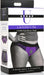 Packaging box of Lace Envy 3XL purple crotchless panty harness with wide elastic waistband and universal O-ring.