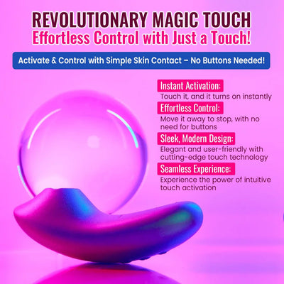 Love To Love Dreamer device in iridescent berry with glowing orb, highlighting touch-activated control and sleek design features.