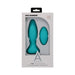 Teal silicone rechargeable anal plug with wireless remote in white Doc Johnson packaging.