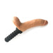 Realistic 8-inch silicone dildo with textured black ramming handle for versatile use and secure grip.