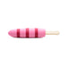 Pink and red striped silicone vibrator shaped like a popsicle with a cream-colored stick handle.