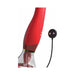 Red and gold-accented luxury personal massager with textured silicone tip and magnetic charging cable.
