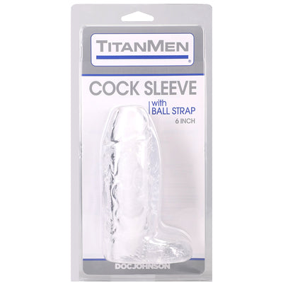 Titanmen Cock Sleeve With Ball Strap 6 Inch Clear