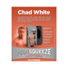 Packaging of Man Squeeze Chad White Ultraskyn stroker with product image and key features on an orange background.