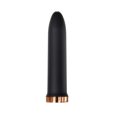Black bullet vibrator with rose gold base from the Evolved Four Play Kit, sleek and smooth design.