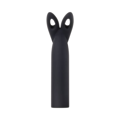 Black silicone bunny ears sleeve attachment for Evolved Four Play Kit bullet vibrator.