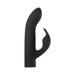 Black silicone dual-stimulation sleeve with curved G-spot and clitoral arms for versatile pleasure.