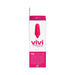 Packaging box of Vivi Rechargeable Finger Vibe in pink with product image and description on white background.