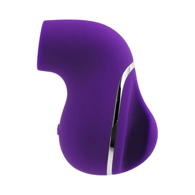 Compact purple silicone handheld sonic vibe with sleek silver accent and ergonomic design.
