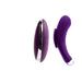 Purple VeDO Niki rechargeable panty vibe with sleek curved design and matching remote control on white background.