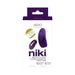 VeDO Niki rechargeable flexible purple panty vibe with remote control in white and purple packaging box.