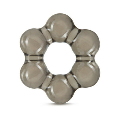 Black translucent thick bead ring with six rounded segments for enhanced comfort and fit.