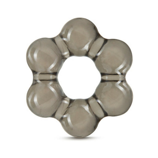 Black translucent thick bead ring with six rounded segments for enhanced comfort and fit.