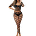 Black Pearl 2-Piece Hexagon Lace Crop Top With Leggings Black