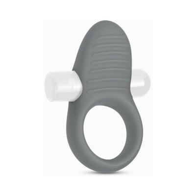 Slate gray silicone ring with textured ridges and a removable white bullet vibrator insert.