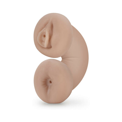 Ivory-colored dual-ended soft and flexible male stroker with glow-in-the-dark feature, designed for varied sensations.