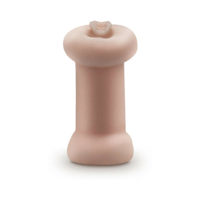 Ivory-colored soft and flexible double-ended male stroker with glow-in-the-dark feature and easy-to-hold design.