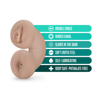 Ivory double-ended soft stroker with ribbed canal, glow-in-the-dark feature, and self-lubricating, body-safe design.