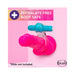 Blue vibrating C-ring displayed on a pink dildo model with phthalate-free and body-safe label.