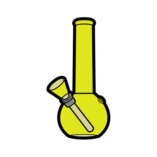 Bright yellow cartoon-style bong illustration with black outlines on a white background.