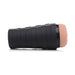 Tan lifelike stroker sleeve with black textured outer case for grip, shown on white background.